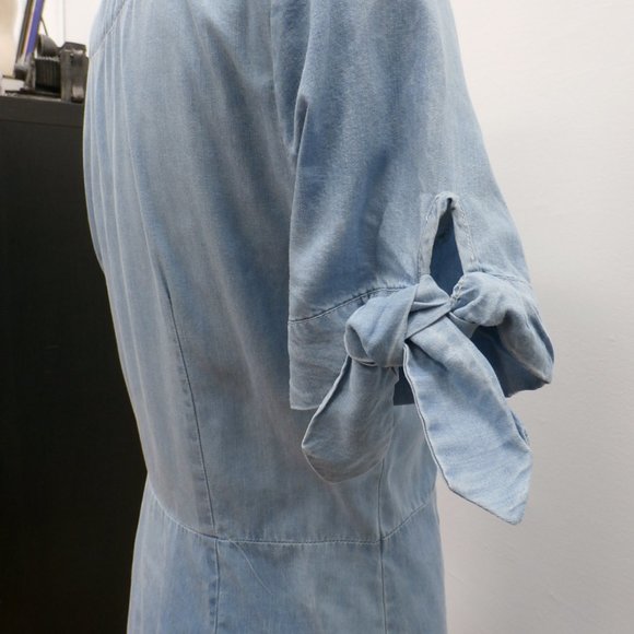 Soft Denim Button Down Dress with Tied Bow on Sleeves - Picture 4 of 5